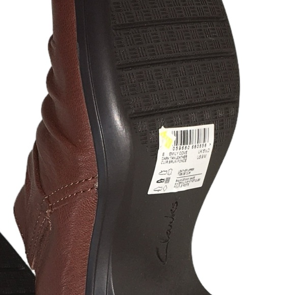 Clarks Collection Brown Emily Cove Leather Slip On Heeled Loafers Booties 9M - Picture 12 of 14